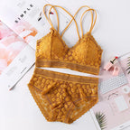 Women Lace Bra And Briefs Set Backless Bralette Solid Color Underwear Wireless Lace Bra Top Sexy Lingerie Set Female Intimates - Matrix-studios.com