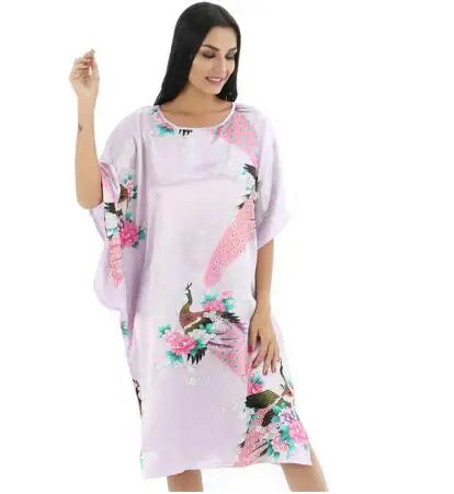 Summer Women Nightgown Print Sleepwear Night Bath Dress Gown Satin Sleep Shirt Sexy Nightshirt Home Clothes Intimate Lingerie - Matrix-studios.com