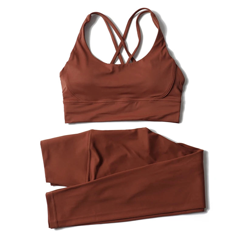 SOISOU Nylon Yoga Set Women's Tracksuit Gym Fitness Set Woman 2 Pieces Leggings Sports Bra Breathable Sportwear Woman Clothes - Matrix-studios.com
