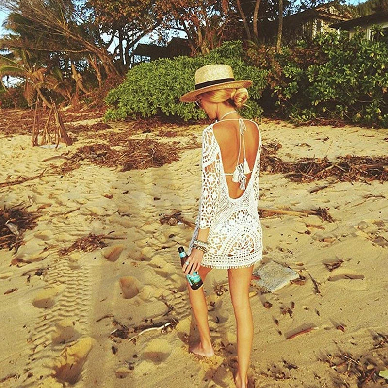 Sexy Women’s Bathing Suit Cover Up Crochet Lace Bikini Bathing Suit Swimsuit Smock Knitting Swimwear Mesh Beach Dress Tunic Robe - Matrix Studios