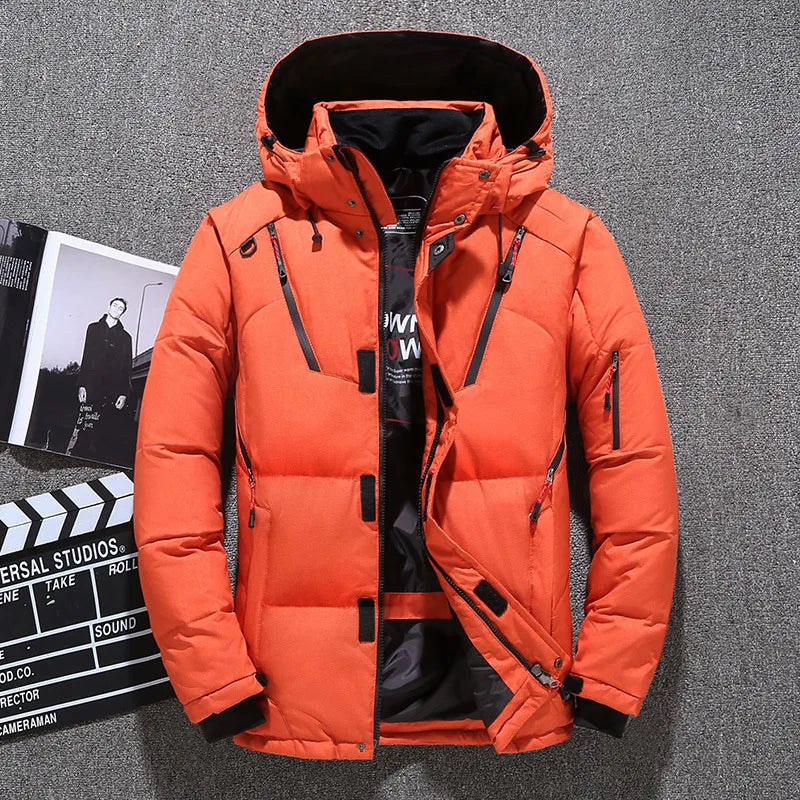 Mens White Duck Down Jacket Warm Hooded Thick Puffer Jacket Coat Male Casual High Quality Overcoat Thermal Winter Parka Men - Matrix Studios