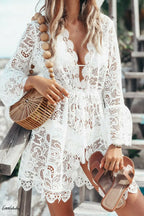 Hot Sale Women Sexy V-neck Lace Beach Bikini Cover Up Female Boho Casual Party Holiday Beach Dress Sundress Cover Up Outfits - Matrix Studios