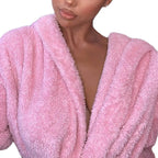 Winter Warm Casual Robes Woman Ear Hooded Bathrobe Plush Robe V Neck Long Sleeve Shawl Kimono Warm Bath Robes Coat - Matrix-studios.com