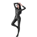 AMORESY Women's Shiny Oil Tights Full-Length Catsuit Front Zipper Yoga Zentai Playsuit Sexy Smooth Casual Jumpsuit - Matrix Studios