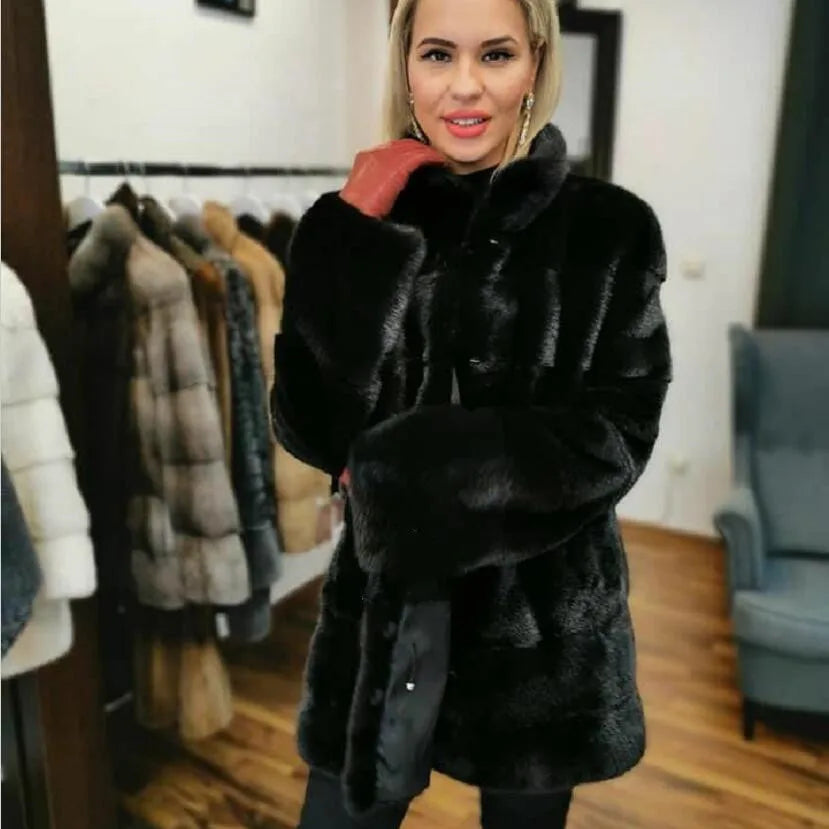Oversized Mink Fur Coat for Women, Natural Fur Coat, Thick Long Leather Jacket for Ladies, Detachable, Winter, New, 2023 - Matrix Studios