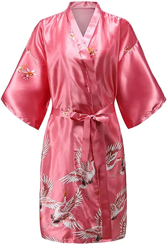 Silk Satin Wedding Bride Bridesmaid Robe Floral Bathrobe Short Kimono Robe Night Robe Bath Robe Fashion Dressing Gown For Women - Matrix-studios.com
