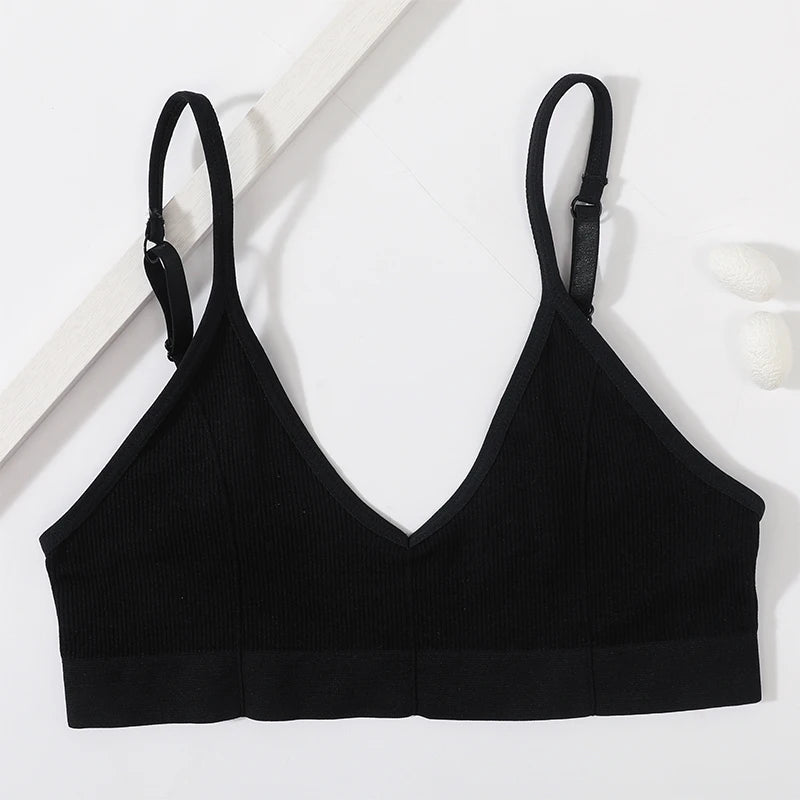 Seamless Tube Top Women's Ribbed V-Neck Wireless Bralette U-Back Daily Wear Bra Sexy Lingerie Adjust Straps Sports Underwear M-L - Matrix Studios