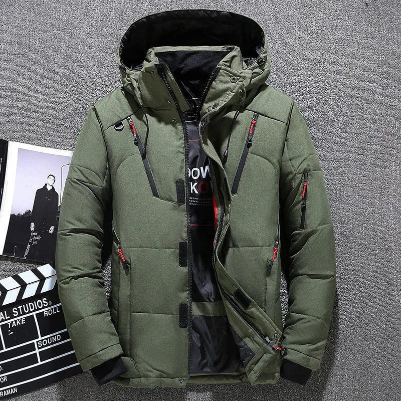 Mens White Duck Down Jacket Warm Hooded Thick Puffer Jacket Coat Male Casual High Quality Overcoat Thermal Winter Parka Men - Matrix Studios