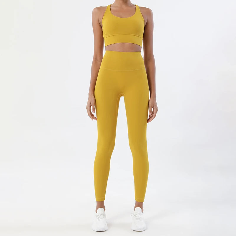 SOISOU Nylon Yoga Set Women's Tracksuit Gym Fitness Set Woman 2 Pieces Leggings Sports Bra Breathable Sportwear Woman Clothes - Matrix-studios.com