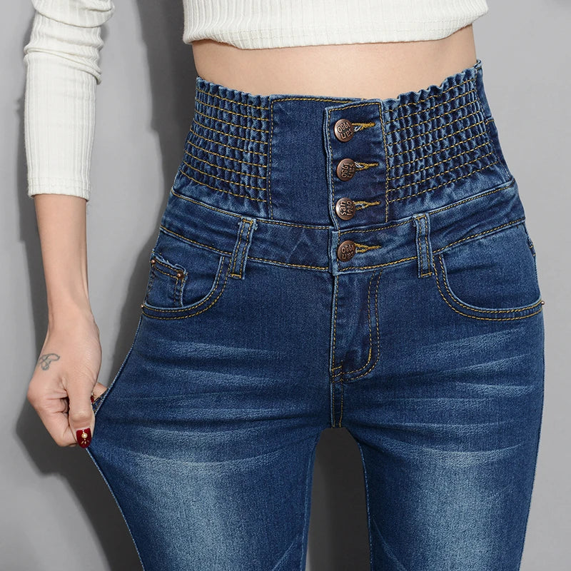 Denim Pants Autumn Winter Jeans For Women High Waist Skinny Warm Thick Jeans Womens High Elastic Plus Size Stretch Jeans Velvet - Matrix-studios.com