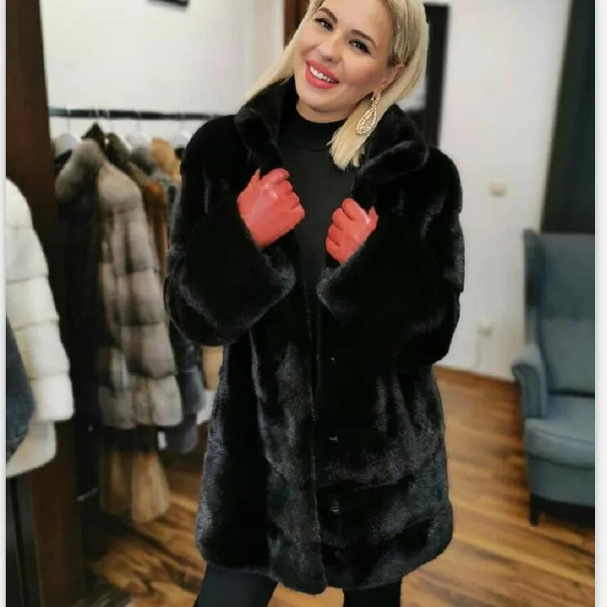 Oversized Mink Fur Coat for Women, Natural Fur Coat, Thick Long Leather Jacket for Ladies, Detachable, Winter, New, 2023 - Matrix Studios