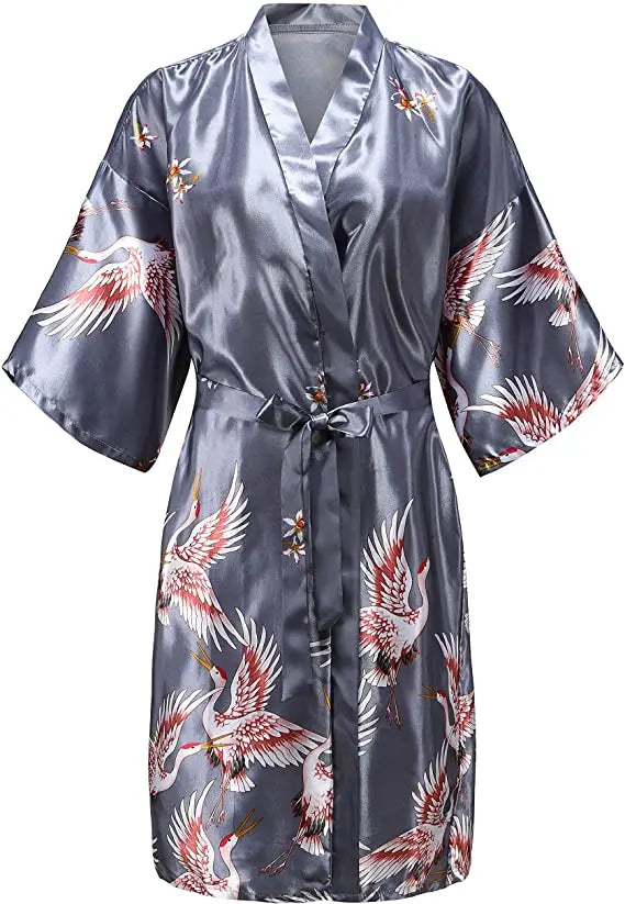 Silk Satin Wedding Bride Bridesmaid Robe Floral Bathrobe Short Kimono Robe Night Robe Bath Robe Fashion Dressing Gown For Women - Matrix-studios.com