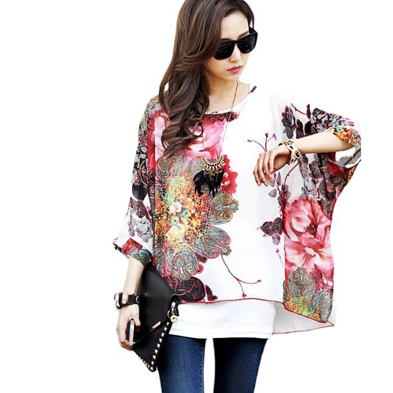 Women Blouses Plus Size Clothing Summer 2021 Novelty Bohemian Shirts Blusas Femininas Bohemian Style Women's Chiffon Tops Tees - Matrix-studios.com