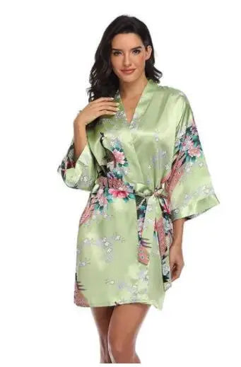 Sexy Print Kimono Gown Satin Women Bathrobe Bridal Wedding Gift Silky Sleepwear Nightdress Oversize 3XL Nightgown Homewear - Matrix-studios.com