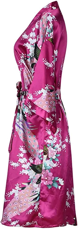 Silk Satin Wedding Bride Bridesmaid Robe Floral Bathrobe Short Kimono Robe Night Robe Bath Robe Fashion Dressing Gown For Women - Matrix-studios.com