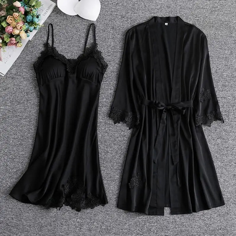 White Lace Bride Bridesmaid Wedding Robe Set Women Summer Sleepwear Kimono Bathrobe Gown Loose Casual Sleep Suit Sexy Home Dress - Matrix-studios.com