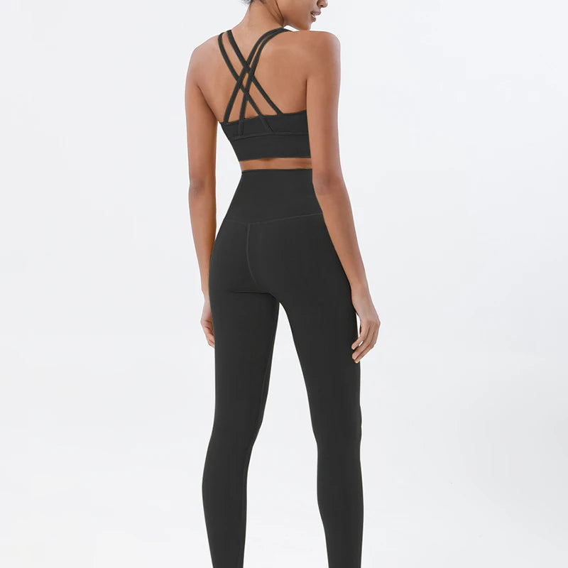 SOISOU Nylon Yoga Set Women's Tracksuit Gym Fitness Set Woman 2 Pieces Leggings Sports Bra Breathable Sportwear Woman Clothes - Matrix-studios.com