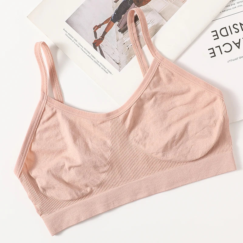 Women's Wireless Bra Sports Tube Top Ribbed Ruched Camisole Bralette With/Without Pads Underwear Sexy Lingerie M-L Intimates - Matrix Studios