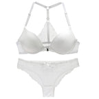 2022 New Sexy Halter Deep V Push Up Bras Set Solid Smooth Bow Decorative Women Underwear AB Cup Girls Lingerie - Matrix-studios.com
