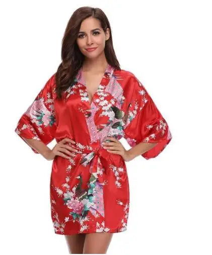 Satin Silk Women Wedding Bridemaid Robe Sexy Crane Print Bathrobe Short Long Kimono Night Gown Robe Fashion Dressing Gown Female - Matrix-studios.com
