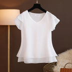 2026 New Summer Women Blouse Loose V-Neck Chiffon Shirt Female Short Sleeve Blouse Oversized Shirts womens tops and blouses Top - Matrix-studios.com