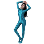 AMORESY Women's Shiny Oil Tights Full-Length Catsuit Front Zipper Yoga Zentai Playsuit Sexy Smooth Casual Jumpsuit - Matrix Studios