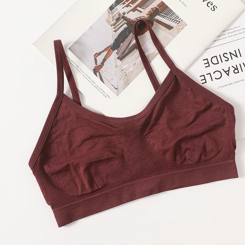 Women's Wireless Bra Sports Tube Top Ribbed Ruched Camisole Bralette With/Without Pads Underwear Sexy Lingerie M-L Intimates - Matrix Studios