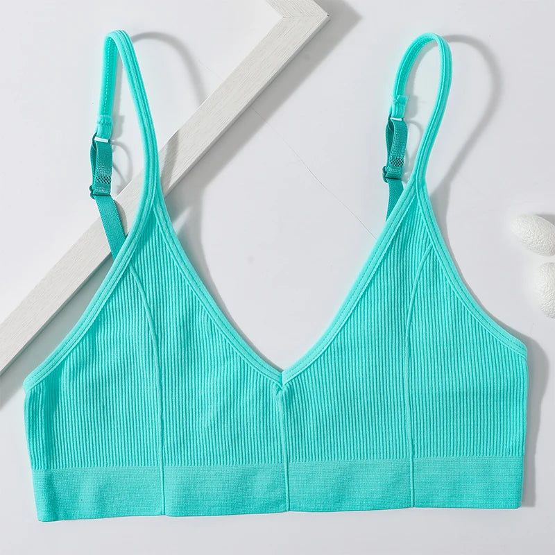 Seamless Tube Top Women's Ribbed V-Neck Wireless Bralette U-Back Daily Wear Bra Sexy Lingerie Adjust Straps Sports Underwear M-L - Matrix Studios