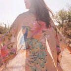 Bohemian Printed Bikini Cover-ups Green Tunic Long Kimono Cardigan Plus Size 2023 Women Beach Wear Swim Suit Cover Up A155 - Matrix Studios