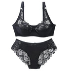 Sexy Lace Plus Size Female Lingerie Transparent Thin Thick BCDE Cup Bra Sets Breathable Women Underwear Panties Briefs - Matrix-studios.com