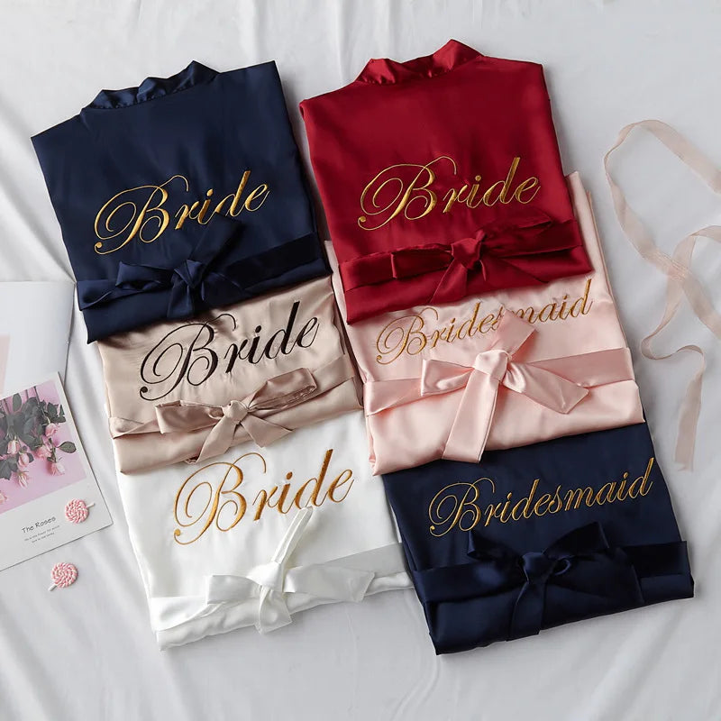 Wedding Bride Bridesmaid Robe Dressing Gown Sexy Women Bathrobe Nightgown Short Sleepwear Casual Flower Kimono Geisha M L XL - Matrix-studios.com