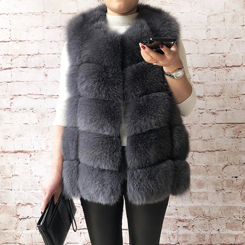 Women's High Quality Real Fox Fur Vest 100% Natural Real Fur 2019 Fashion Fur Coat Jacket Vest Genuine Leather Coat - Matrix Studios