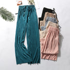 2025 Women's Pleated Loose Ice Silk Korean Casual Cropped Pants Wide Leg Trouse Home Classic Sports Wear Girls Clothes Black Top - Matrix-studios.com