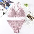 Women Lace Bra And Briefs Set Backless Bralette Solid Color Underwear Wireless Lace Bra Top Sexy Lingerie Set Female Intimates - Matrix-studios.com