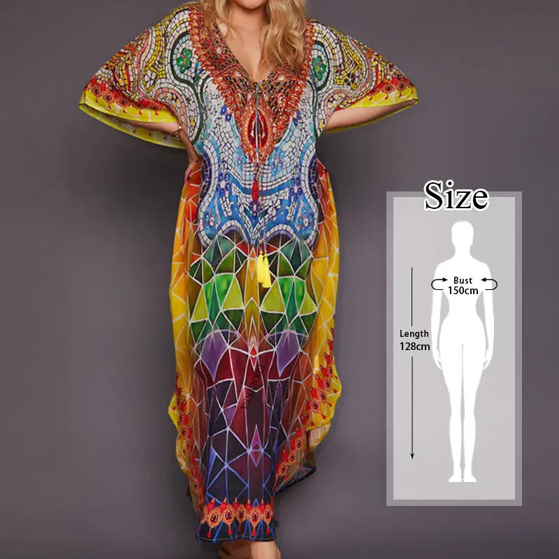 Bohemian Kaftan Beach Tunic Cotton Beach Cover up Saida de Praia Swimsuit Women Bikini cover up Pareo Sarong Beachwear #Q956 - Matrix Studios