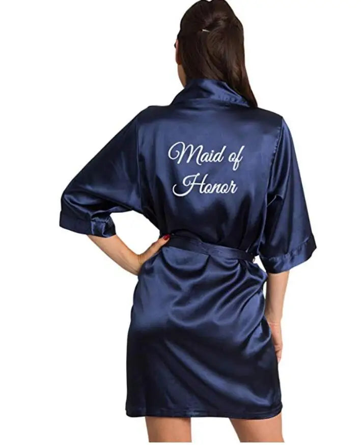 Burgundy Satin Kimono Robes women short pajamas dressing gown wine red Bridesmaid Gift team bride Bridal Party Robes - Matrix-studios.com