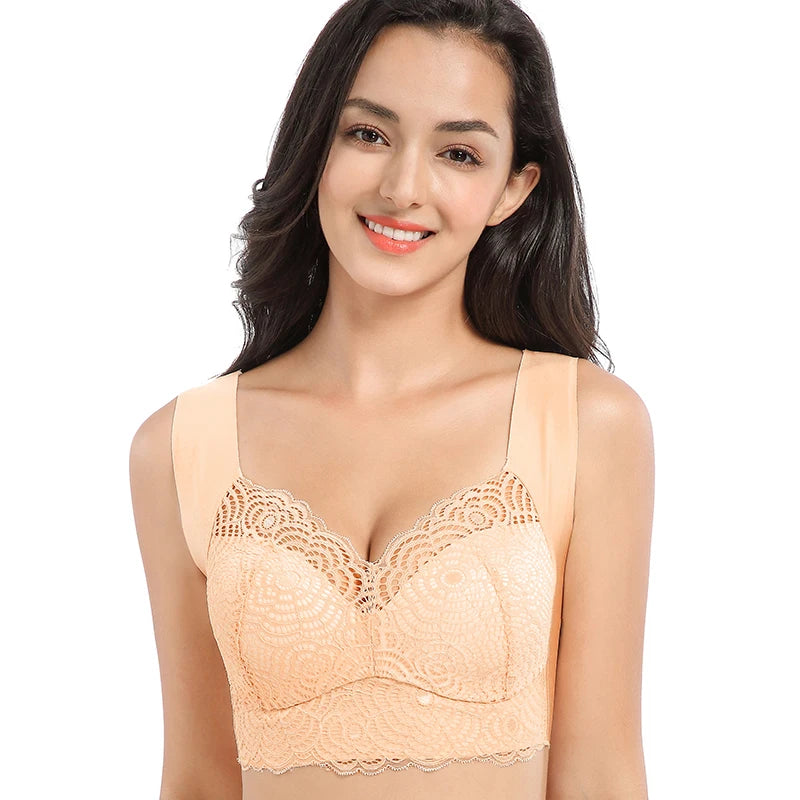 No Rims Lingeries Seamless Underwear Women Push Up Bra Plus Size 52/120CDE Lace Ice silk Bra Gathering  Sleep Bra Women Vest Bra - Matrix Studios
