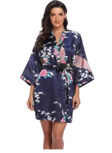 Sexy Print Kimono Gown Satin Women Bathrobe Bridal Wedding Gift Silky Sleepwear Nightdress Oversize 3XL Nightgown Homewear - Matrix-studios.com