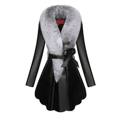 Faux Fur Coat Women Winter Female Sheepskin Coats Pure Color Faux Fox Fur Collars Snap Fastener Furs - Matrix Studios