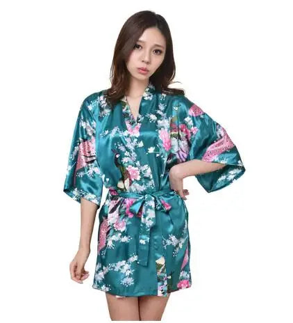 Brand Purple Female Printed Floral Kimono Dress Gown Chinese Style Silk Satin Robe Nightgown Flower S M L XL XXL XXXL - Matrix-studios.com