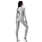 AMORESY Women's Shiny Oil Tights Full-Length Catsuit Front Zipper Yoga Zentai Playsuit Sexy Smooth Casual Jumpsuit - Matrix Studios