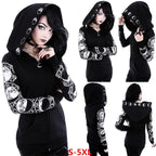 Fashion Trend Women's Punk Black Hoodie Moon Print Long-sleeved Sweater - Matrix Studios