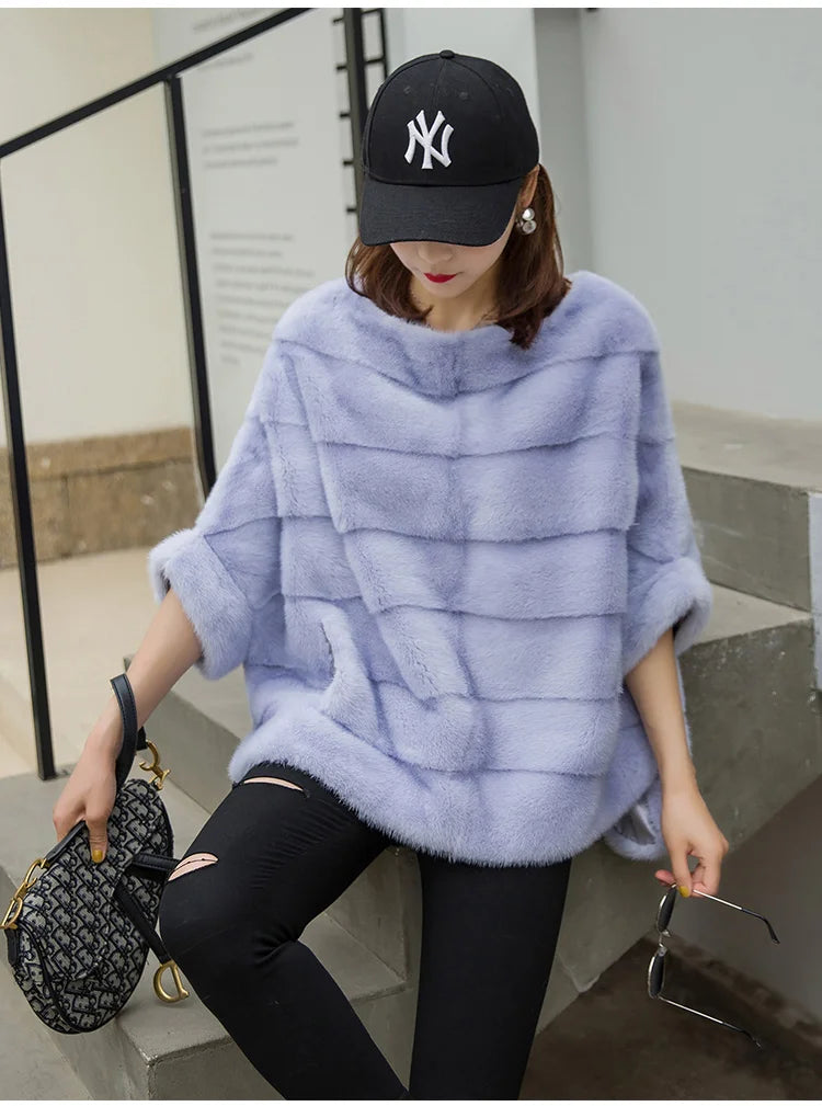 Real Mink Fur Coat Women Winter Natural Fur Coat Long Female Genuine Leather Mink Coats Cape Shawl Mink Coat - Matrix Studios