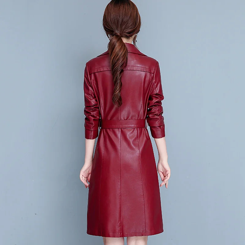M-7XL Woman Sheepskin OverCoat Spring Autumn Winter 2026 Fashion Fur Collar Warm Thick Slim Long Sheep Leather Coat Female - Matrix Studios