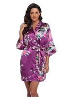 Sexy Print Kimono Gown Satin Women Bathrobe Bridal Wedding Gift Silky Sleepwear Nightdress Oversize 3XL Nightgown Homewear - Matrix-studios.com