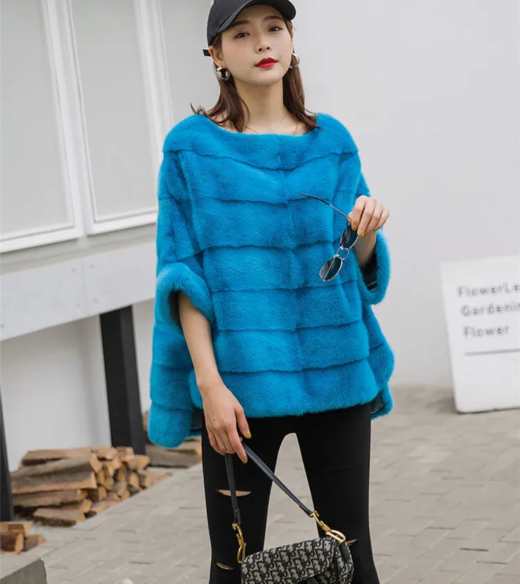 Real Mink Fur Coat Women Winter Natural Fur Coat Long Female Genuine Leather Mink Coats Cape Shawl Mink Coat - Matrix Studios