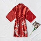 Fashion Satin Robe Female Bathrobe Sexy peignoir femme Silk Kimono Bride Dressing gown sleepwear Night Grow For Women - Matrix-studios.com
