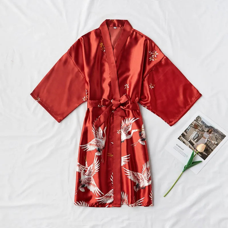 Fashion Satin Robe Female Bathrobe Sexy peignoir femme Silk Kimono Bride Dressing gown sleepwear Night Grow For Women - Matrix-studios.com