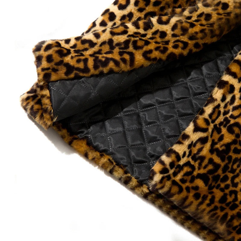 Fashion Women Faux Fur Leopard Print Coat Female Sexy All-Match Mid-Length Suit Collar Warm Outerwear - Matrix Studios