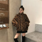 Winter Leopard Print Jacket Women's Stand collar Warm Parkas Outwear 2026 New Autumn Winter Korean Female Loose Faux Fur Coats - Matrix Studios
